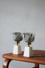 Tafellamp (2) - Glas, Marmer, Messing - Franse lamp