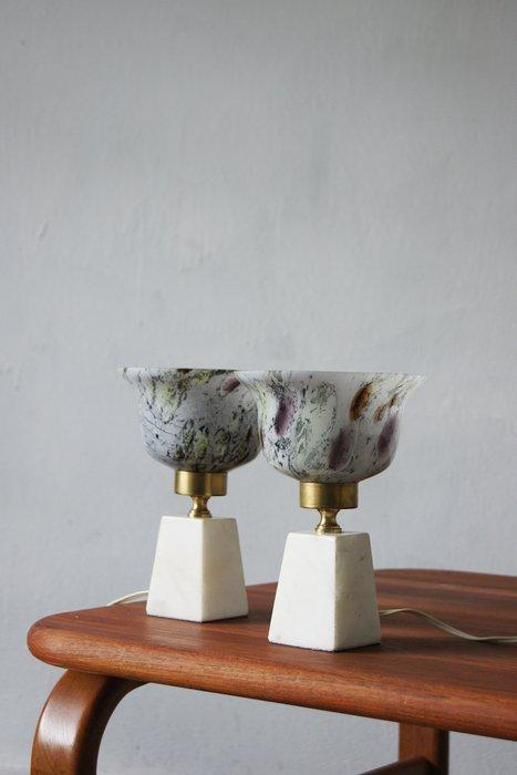 Tafellamp (2) - Glas, Marmer, Messing - Franse lamp, Antiek en Kunst, Curiosa en Brocante