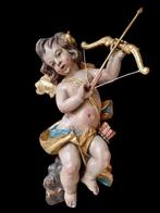 Beeld, Putto engel met pijl en bogen - 52 cm - Lindehout -, Antiek en Kunst