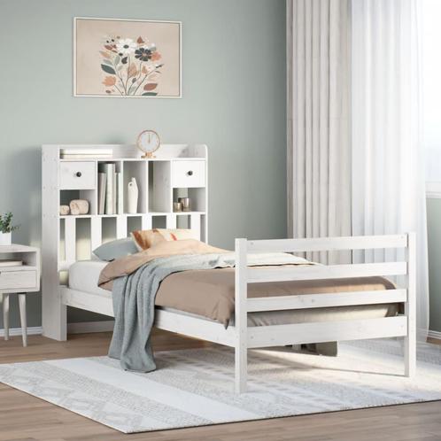 vidaXL Bed met boekenkast zonder matras grenenhout wit, Huis en Inrichting, Slaapkamer | Bedden, 90 cm, 200 cm, Wit, Eenpersoons