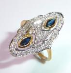 Ring - 18 karaat Geel goud, Witgoud Diamant  (Natuurlijk) -, Sieraden, Tassen en Uiterlijk, Antieke sieraden
