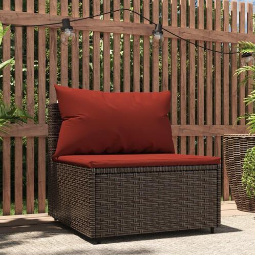 vidaXL Tuinmiddenbank met kussens poly rattan bruin, Tuin en Terras, Tuinsets en Loungesets, Nieuw, Rotan, Verzenden