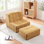 Fauteuil met voetenbank Koskyvn geel [en.casa], Huis en Inrichting, Fauteuils, Verzenden, Nieuw