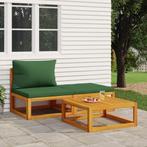 vidaXL 3-delige Loungeset met kussens massief acaciahout, Verzenden, Nieuw, Hardhout, Loungeset