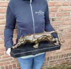 Beeld, XL Bronze Panther on Marble Base - 13.5 cm - Brons,