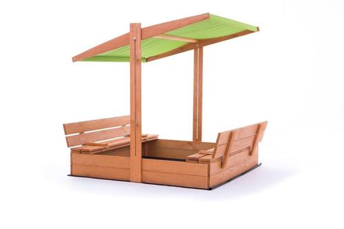 Veilige houten zandbak 140x140 cm met groen dak en bankje..., Kinderen en Baby's, Speelgoed | Buiten | Zandbakken, Nieuw, Ophalen of Verzenden