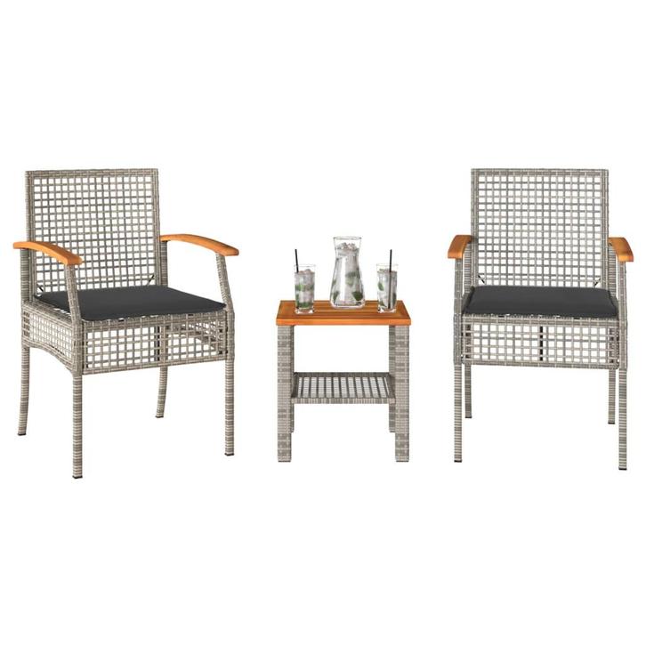 vidaXL 3-delige Bistroset met kussens poly rattan en, Tuin en Terras, Tuinsets en Loungesets, Nieuw, 2 zitplaatsen, Rotan, Verzenden