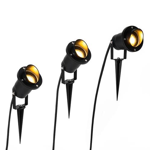 Set van 3 prikspots zwart incl. snoer en stekker IP65 - Done, Tuin en Terras, Buitenverlichting, Nieuw, Minder dan 50 watt