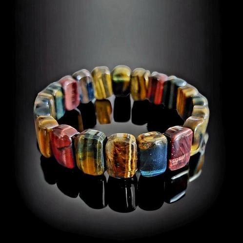 Levendig armband van multicolore tijgeroog. Echte onbewerkte, Verzamelen, Mineralen en Fossielen
