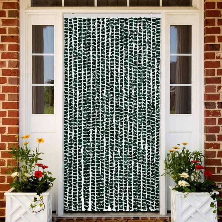 vidaXL Vliegengordijn 90x220 cm chenille groen en wit, Huis en Inrichting, Stoffering | Gordijnen en Lamellen, Groen, Nieuw, Verzenden
