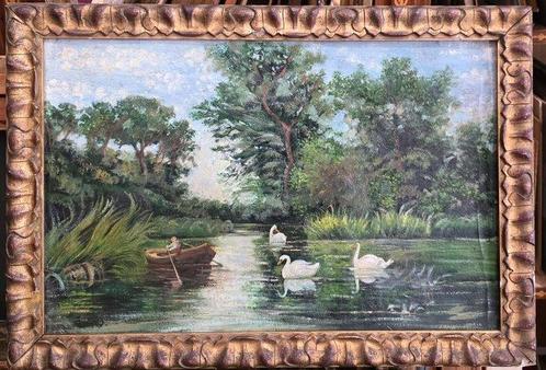 Filippo Omegna (1881-1948) - Lago con cigni, Antiek en Kunst, Kunst | Schilderijen | Klassiek