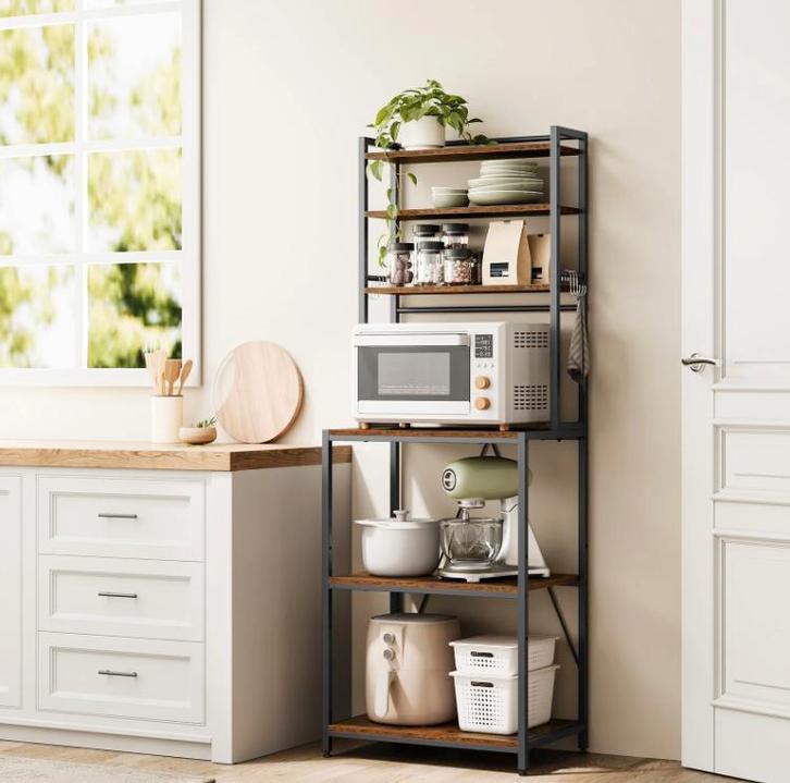 Stellingkast met 6 Planken – Rustiek Bruin/Licht Eiken Hout, Huis en Inrichting, Kasten | Stellingkasten, Nieuw, Verzenden