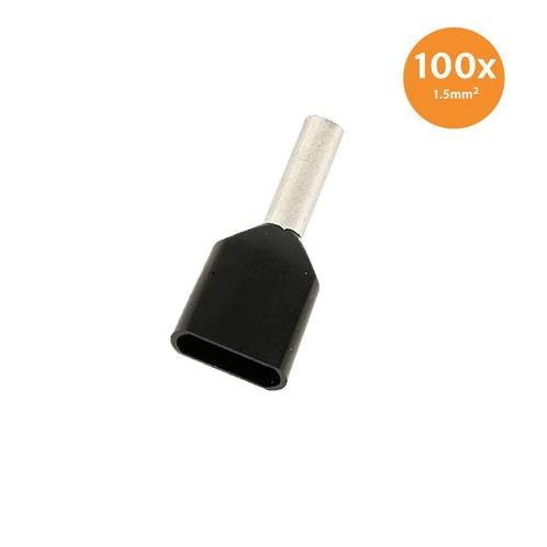 Dubbele Adereindhuls Geïsoleerd 1,5mm² Zwart 100 stuks, Auto-onderdelen, Elektronica en Kabels, Nieuw, Ophalen of Verzenden