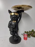 Beeld, black buldog with gold plateau 55 cm high - 55 cm -