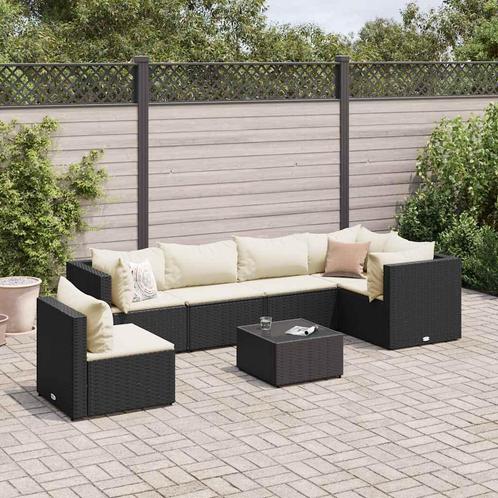 vidaXL 7-delige Loungeset met kussens poly rattan zwart, Tuin en Terras, Tuinsets en Loungesets, Loungeset, Nieuw, Rotan, Verzenden