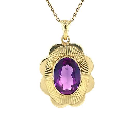 Gouden hanger met amethist 14 krt, Sieraden, Tassen en Uiterlijk, Kettinghangers, Nieuw, Ophalen of Verzenden