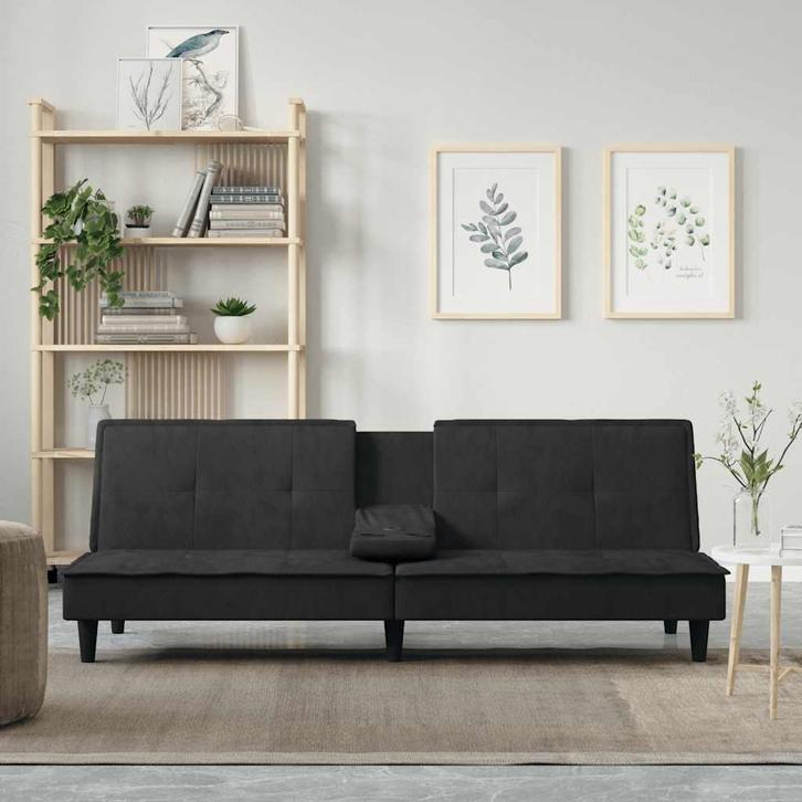 vidaXL Slaapbank met bekerhouders fluweel zwart, Huis en Inrichting, Banken | Bankstellen, Nieuw, 200 tot 250 cm, Stof, Verzenden
