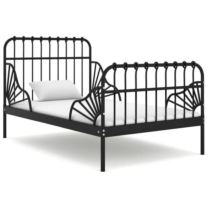 vidaXL Bedframe verlengbaar metaal zwart 80x130/200 cm, Huis en Inrichting, Slaapkamer | Bedden, Zwart, Nieuw, Metaal, Eenpersoons