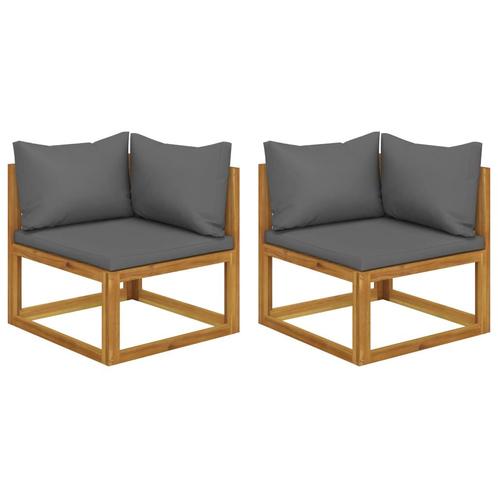 vidaXL Hoekbanken 2 st met kussens sectioneel donkergrijs, Tuin en Terras, Tuinsets en Loungesets, Nieuw, Hardhout, Verzenden