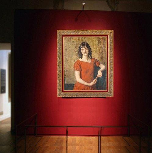 Jose Frappa (1854 – 1904) - Ritratto di donna in abito rosso, Antiek en Kunst, Kunst | Schilderijen | Klassiek