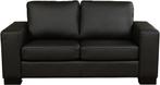 Zwarte leren moderne 2-zitsbank - poot hout zwart - Hermes L, 150 tot 200 cm, Ophalen of Verzenden, Rechte bank, Modern