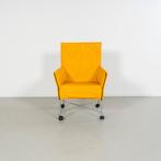 8x  Montis Charly Fauteuil Okergeel Leer - Grijs/Wiel, Ophalen, Gebruikt, Minder dan 75 cm, Leer