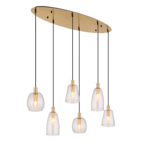 Hanglamp GARRI 97.0 cm 6-lichts Messing, Helder, Huis en Inrichting, Lampen | Hanglampen, 75 cm of meer, Nieuw, Metaal, Ophalen of Verzenden
