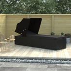 vidaXL Ligbed met luifel en kussen poly rattan zwart, Verzenden, Nieuw
