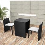 vidaXL 3-delige Bistroset met kussens poly rattan zwart, Tuin en Terras, Verzenden, Nieuw, Rotan, 3 zitplaatsen