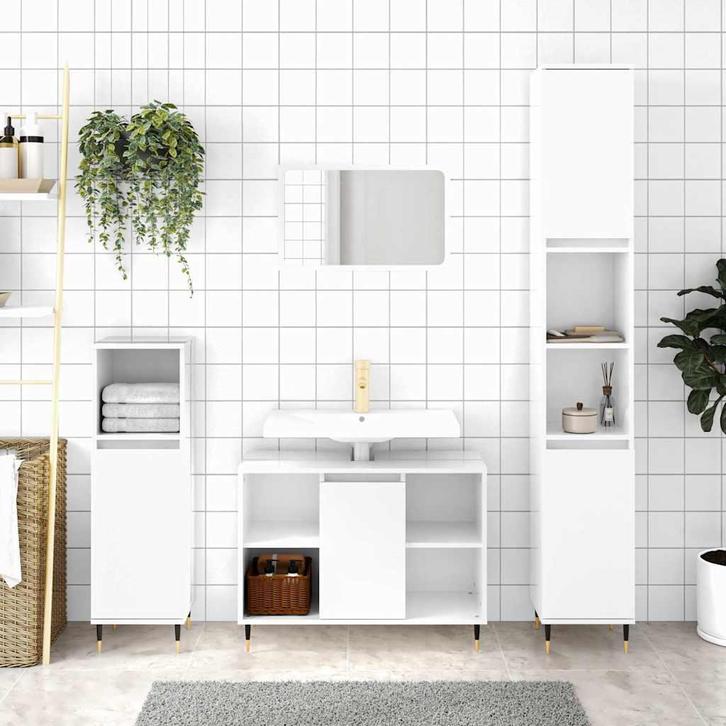 vidaXL Badkamerkast 30x30x100 cm bewerkt hout hoogglans wit, Huis en Inrichting, Badkamer | Badkamermeubels, Nieuw, 100 tot 150 cm
