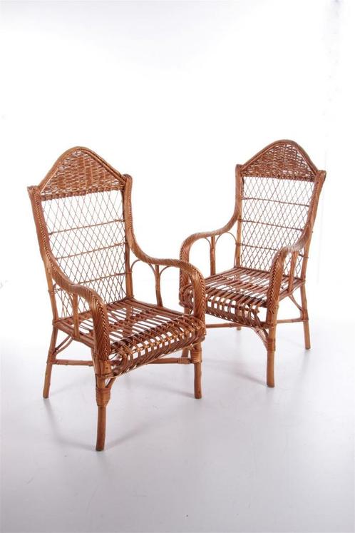 Vintage set van 2 Rotan stoelen gemaakt rond, Huis en Inrichting, Stoelen