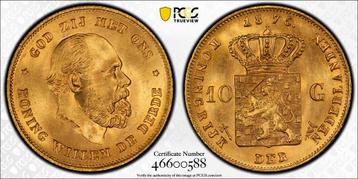 Gouden Willem III 10 gulden 1875 MS66 PCGS gecertificeerd