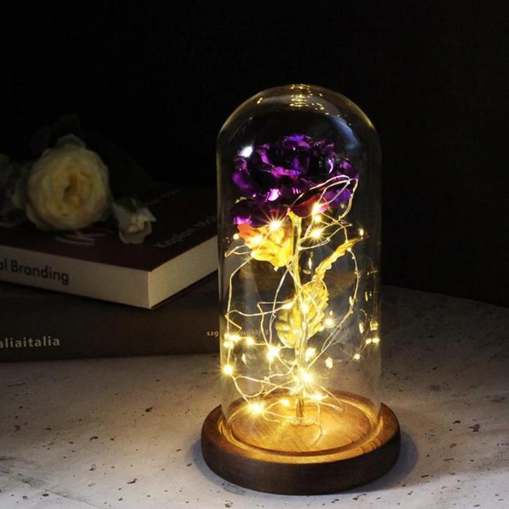 Kunst Roos in Glazen Stolp met Verlichting - Zijden Rozen, Huis en Inrichting, Woonaccessoires | Kunstplanten en Kunstbloemen