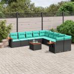 vidaXL 11-delige Loungeset met kussens poly rattan zwart, Tuin en Terras, Tuinsets en Loungesets, Verzenden, Nieuw, Rotan, Loungeset