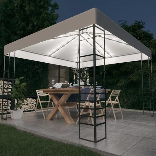 vidaXL Tuinpaviljoen met LED-lichtslinger 3x3 m wit, Tuin en Terras, Partytenten, Nieuw, Verzenden