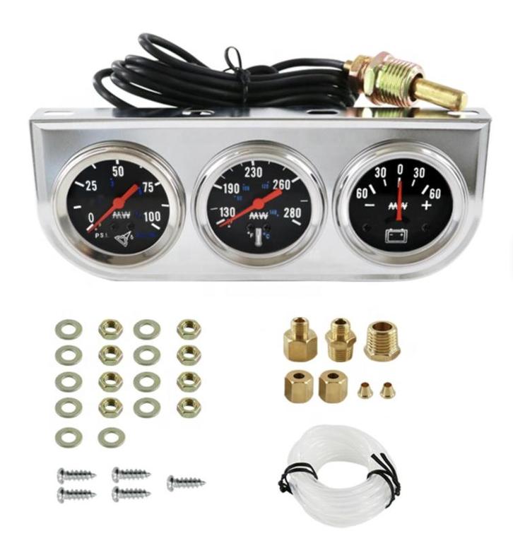 3 meter set oliedruk,temp,amps chroom/zwart analoog, Auto diversen, Auto-accessoires, Nieuw, Ophalen of Verzenden