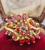 Zonder minimumprijs - Ring - 9 kt. Geel goud, Zilver Granaat, Nieuw