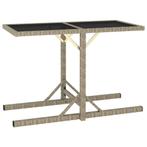 vidaXL Tuintafel 110x53x72 cm glas en poly rattan beige, Verzenden, Nieuw