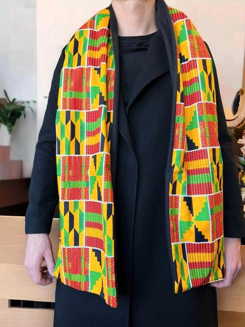 Warme Sjaal voor Heren met Afrikaanse print - Geelgroen Kent, Kleding | Dames, Mutsen, Sjaals en Handschoenen, Nieuw, Ophalen of Verzenden