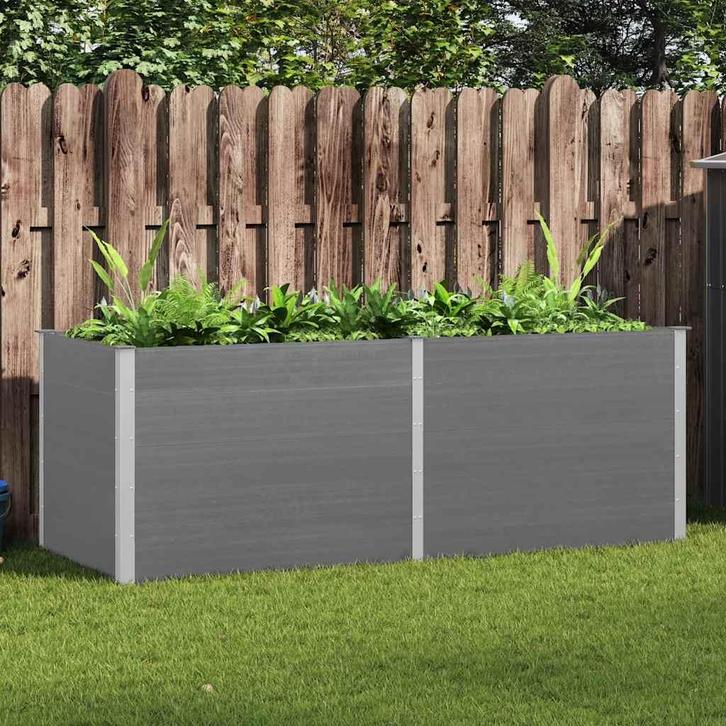 vidaXL Plantenbak verhoogd 250x100x91 cm HKC grijs, Tuin en Terras, Bloembakken en Plantenbakken, 100 cm of meer, Nieuw, Hout