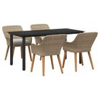 vidaXL Tuin eettafelset met kussen 5 pcs Beige poly rattan, Tuin en Terras, Verzenden, Nieuw, Rotan