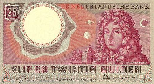 Bankbiljet 25 gulden 1955 Huygens Prachtig, Postzegels en Munten, Bankbiljetten | Nederland, Verzenden