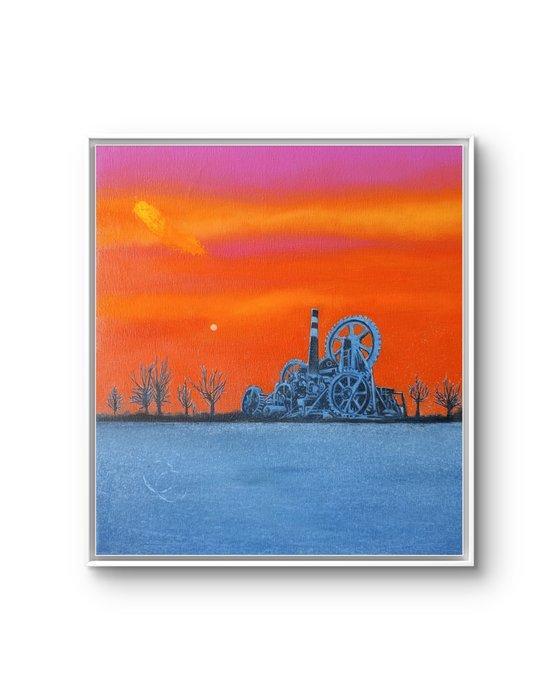 Paco Guzmán - Engranajes contra el ocaso, Antiek en Kunst, Kunst | Schilderijen | Modern