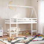 vidaXL Halfhoogslaper met ladder en bedhuis grenenhout wit, 90 cm, Eenpersoons, Verzenden, Wit