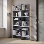 Meubella | Boekenkast grijs 119x32x196cm - LED-verlichting, 100 tot 150 cm, Verzenden, Nieuw, Modern