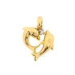 Gouden hanger van twee dolfijnen met diamant | 0,015 ct., Ophalen of Verzenden, Gebruikt, Goud, Overige merken