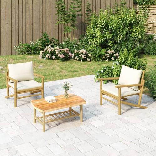 vidaXL Tuinstoelen 2 st met crèmewitte kussens bamboe, Tuin en Terras, Tuinsets en Loungesets, Tuinset, Nieuw, Hout, Verzenden