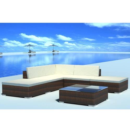 vidaXL 6-delige Loungeset met kussens poly rattan bruin, Tuin en Terras, Tuinsets en Loungesets, Loungeset, Nieuw, 6 zitplaatsen