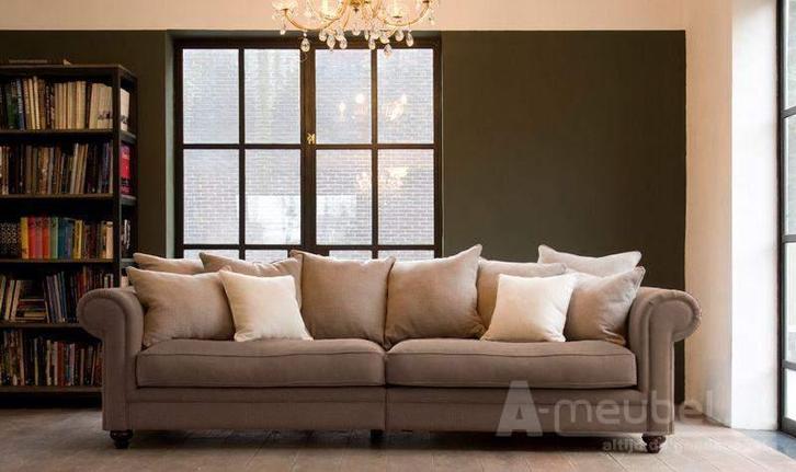 Bankstel Kaatsheuvel - rechte banken - Taupe, Huis en Inrichting, Banken | Bankstellen, Nieuw, Stof