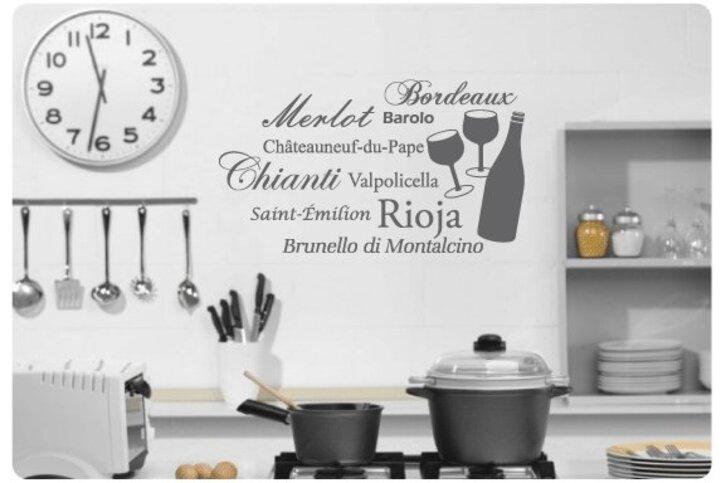Muursticker tekst voor de keuken met Wijn soorten, Huis en Inrichting, Woonaccessoires | Overige, Nieuw, Ophalen of Verzenden